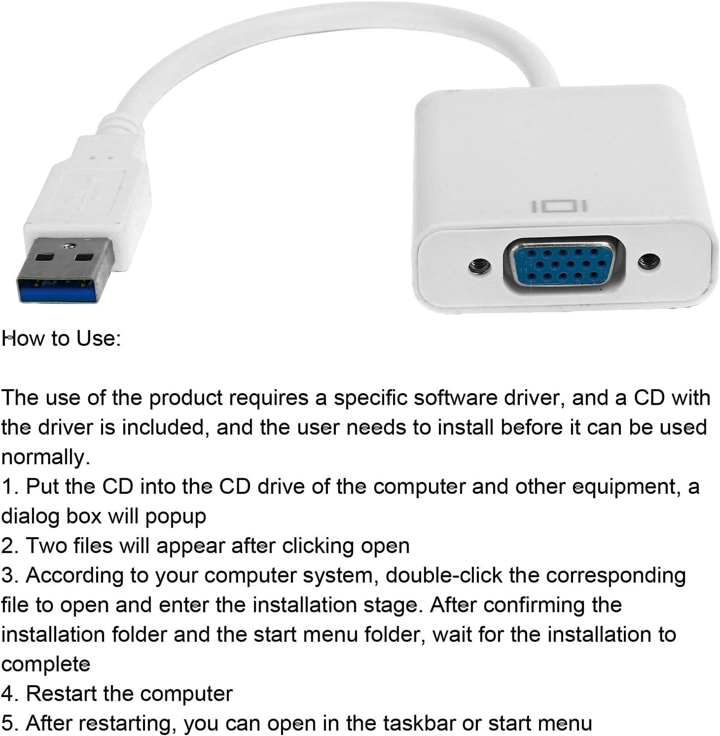 BONKZEBU 3.0 1080P USB to VGA Converter Cable HD Video Adapter External Video Card for PC Laptop Desktop Monitor