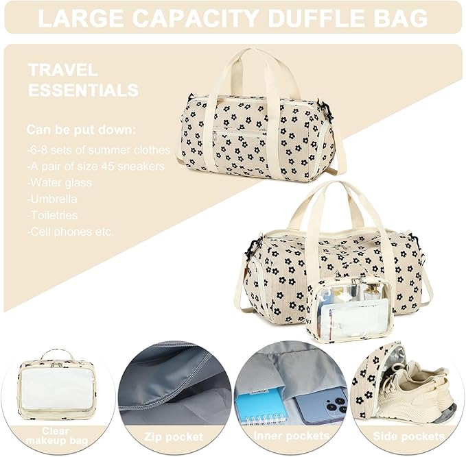 Duffle Bag for Gym Sports Women Girls Workout Travel Bag Weekender with Shoe Compartment and Wet Pocket