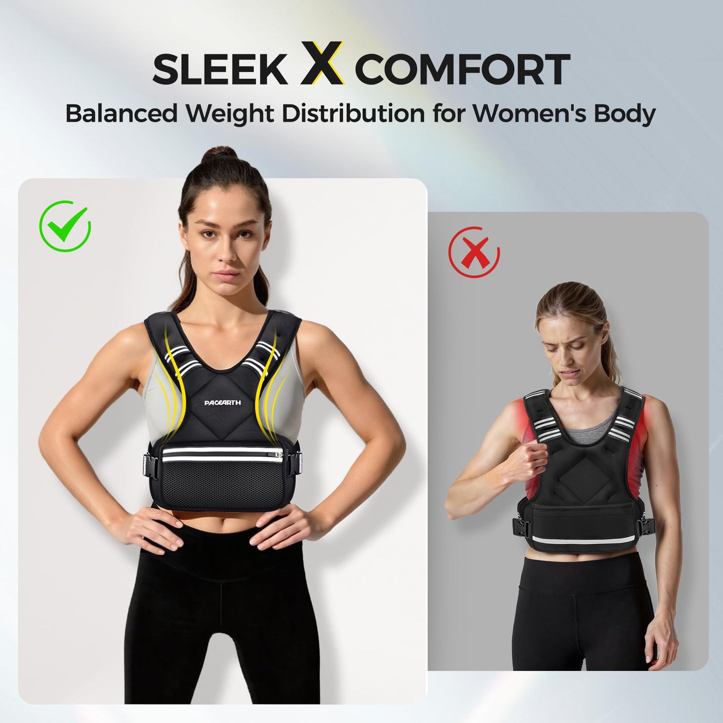 Adjustable Weighted Vest PACEARTH Ironsand Weight Vest with Six 1-Pound Adjustable Weights, 4-10 lbs Total, Big Zipper Pouch, Home Workout Weight Vest for Men and Women in Cardio and Strength Training