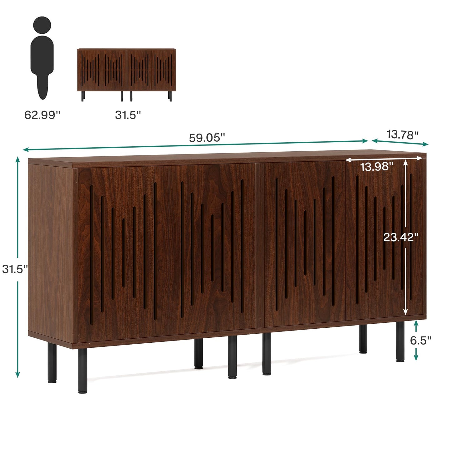 Tribesigns Set of 2 Sideboard Buffet with Storage, 59" Buffet Sideboard Cabinet with Adjustable Shelves, Accent Storage Cabinet for Living Room, Dark Brown