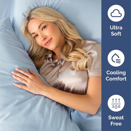 Comfy Twin Size 3-Piece Sheet Set by [Brand Name] - Breathable & Cooling Hotel Luxury Bedding - Ultra-Soft, Deep Pockets, Wrinkle-Free - Oeko-Tex Certified, Sky Blue