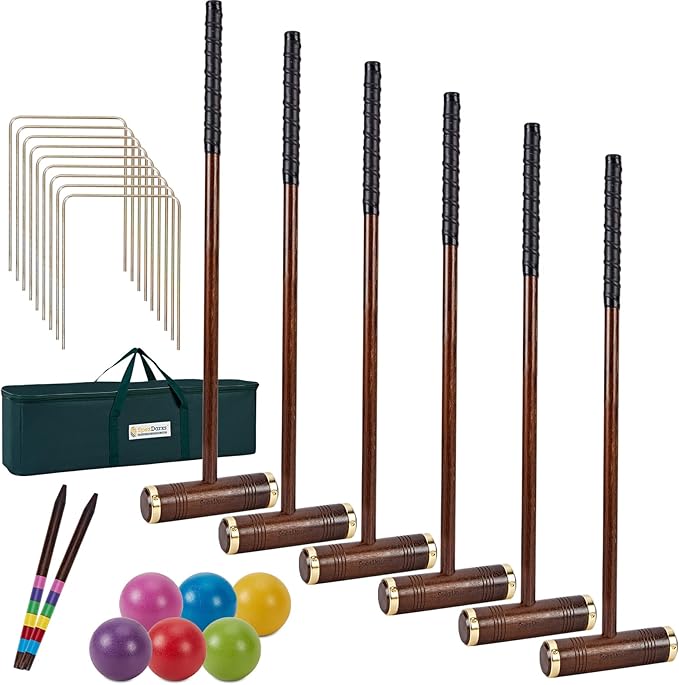 Six Player Croquet Game, 35’’ Croquette Set with Premium Wooden Mallets/Colored Balls/Wickets/Stakes/Carrying Bag, Classic Outdoor Backyard Lawn Games for Teens Adults Family