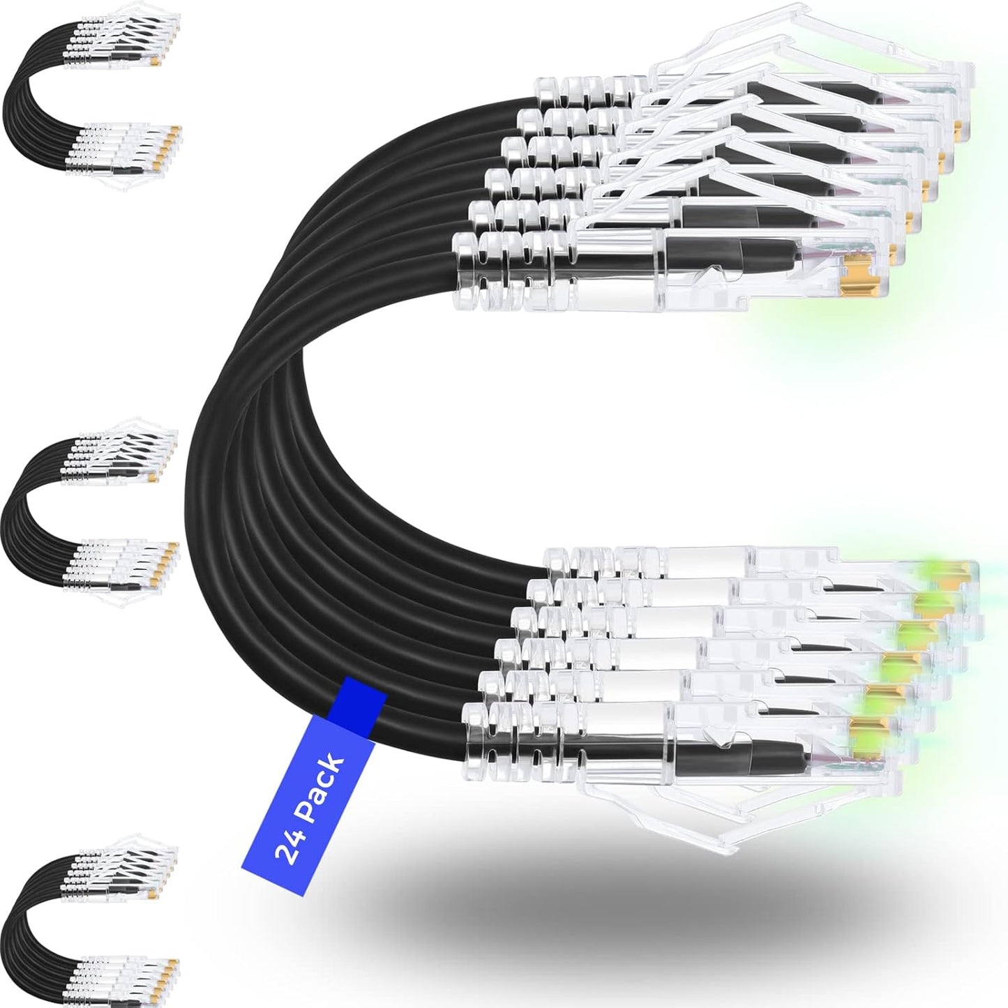 Rapink Cat6/ Cat6a 3ft (24 Pack) Cat6a 10G 6 Cat6 Patch Cables Slim, Ethernet Patch Cable Support, Snagless Cat Patch