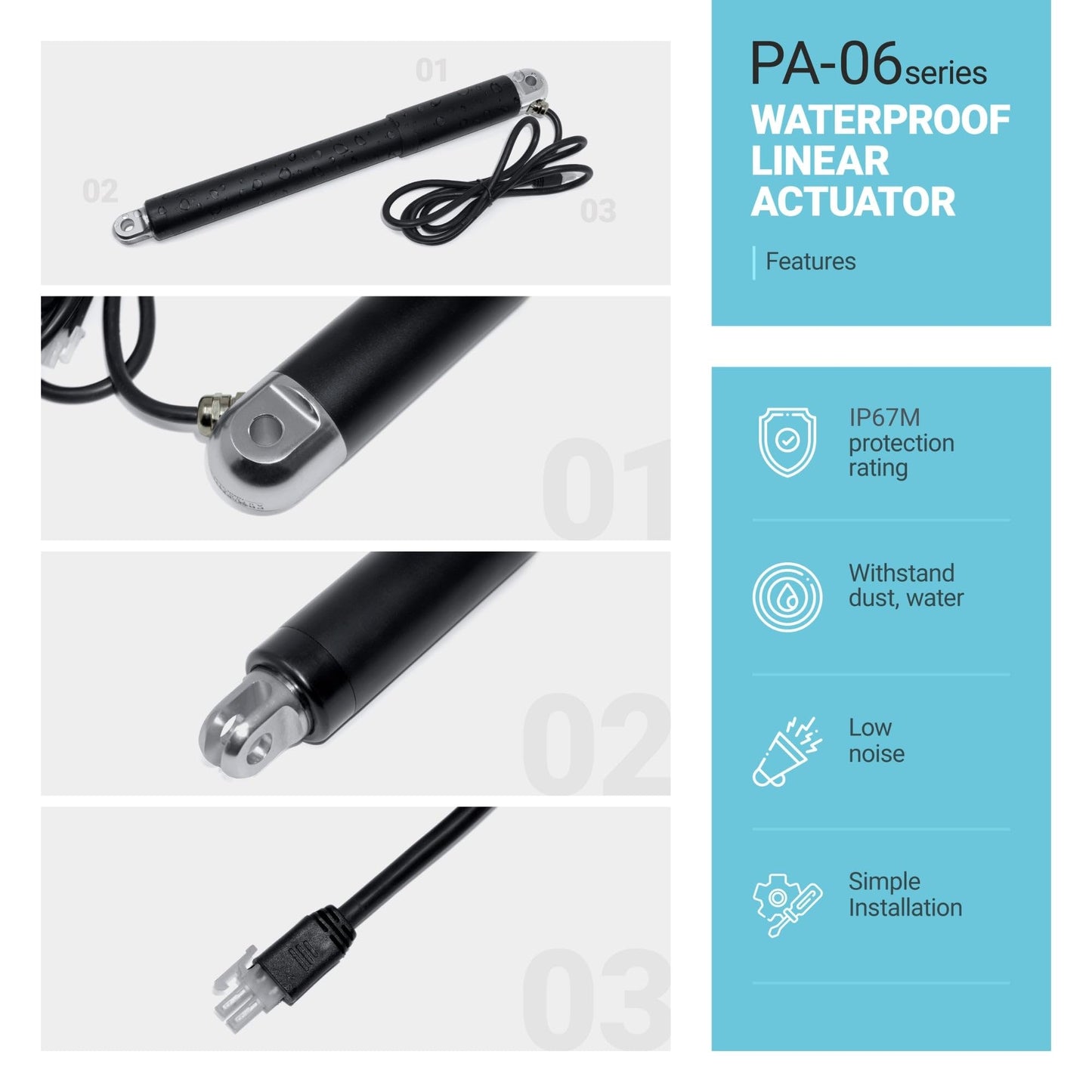 Progressive Automations 12V Linear Electric Actuator - 24 inches Stroke, 22 lbs Force, Waterproof IP67M Linear Actuator with Tubular Design for Outdoor, Marine, Agriculture, PA-06