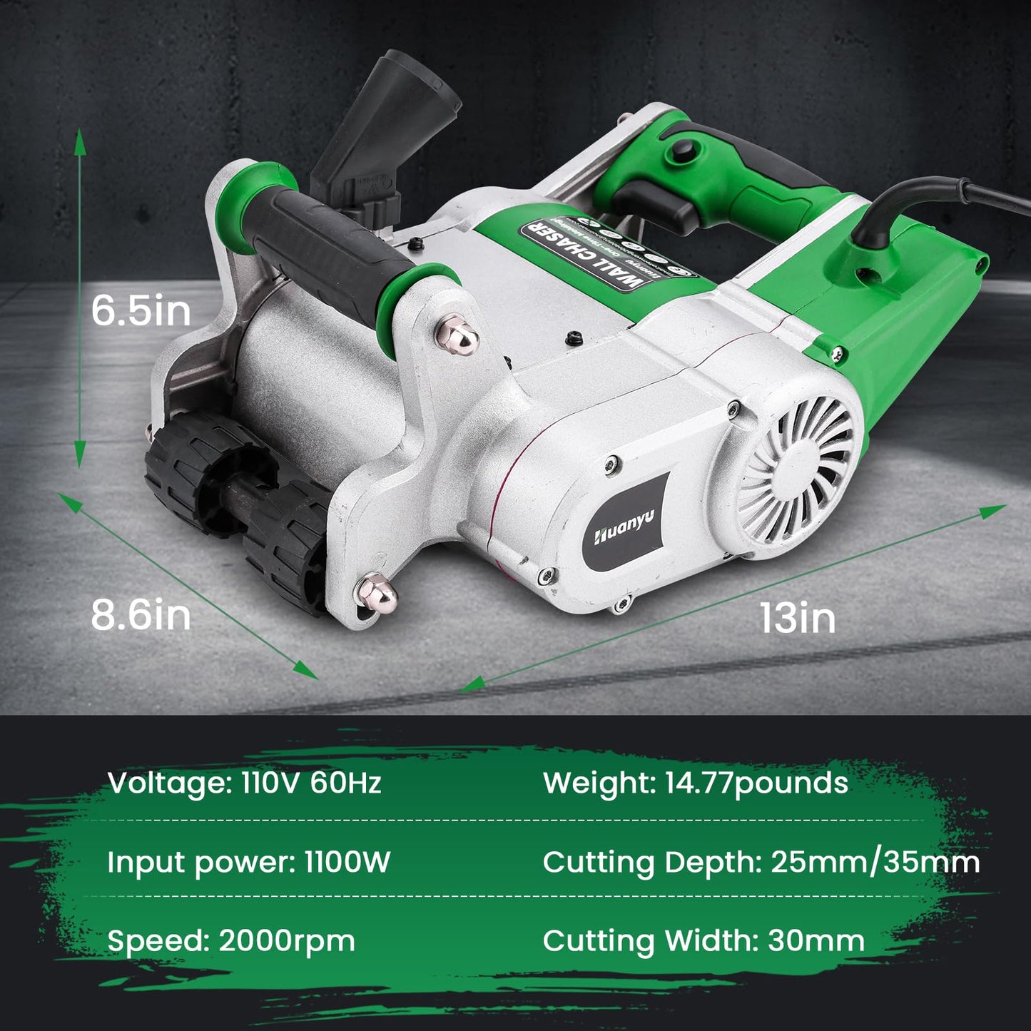 Huanyu Electric Wall Chaser 25mm+35mm Blades Upgraded 1 time Molding Wall Slotting Machine No Dust Operation Wall Groove Cutting Machine Cement Sand Brick Cutter 110V (25mm+35mm)