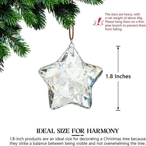 H&D Hyaline & Dora Crystal Glass Christmas Ornaments - Set of 6 Clear Faceted Stars for Holiday Decor