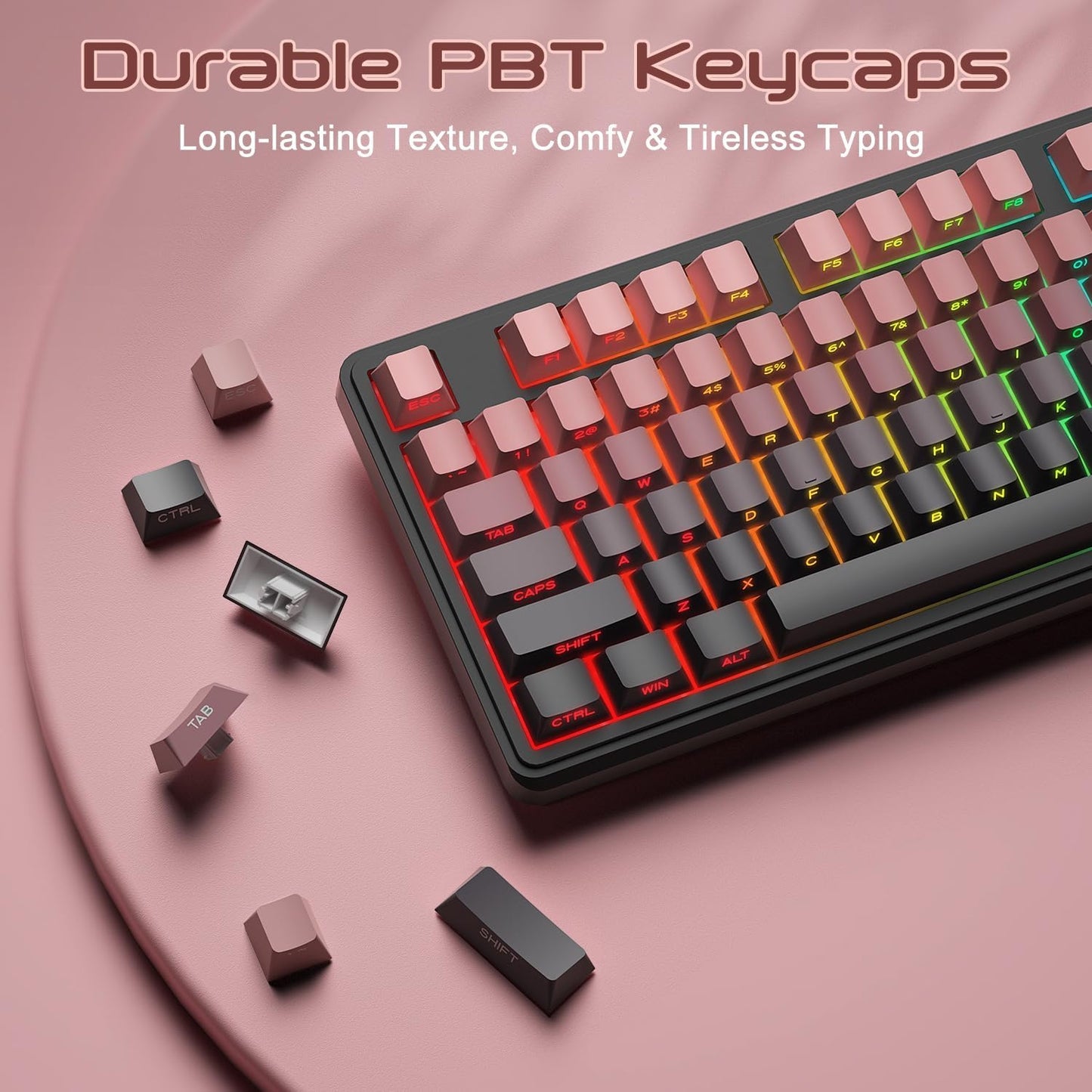 BlueFinger 98 RGB Gaming Keyboard, Keys USB Wired Keyboard with Rainbow Backlit, Volume Knob & Screen, Quiet Typing