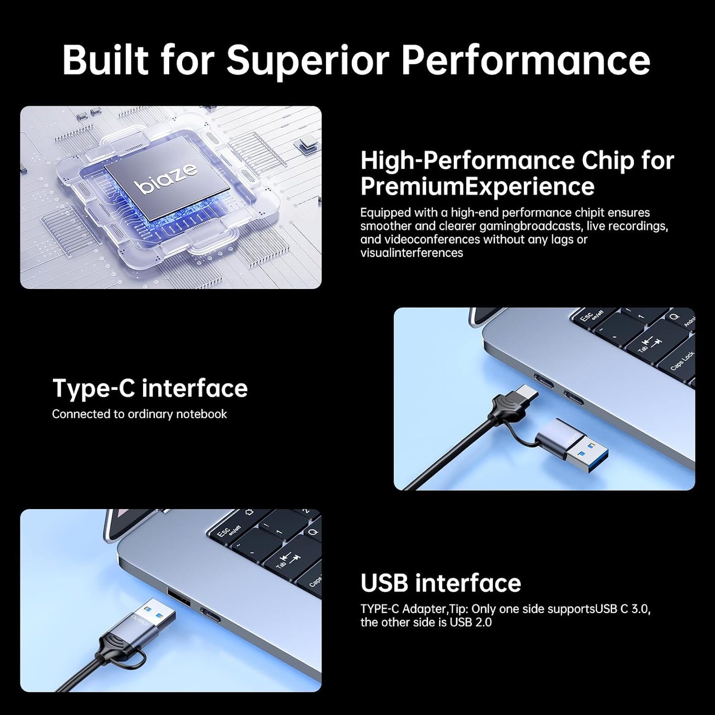 biaze 4K 1080P 30FPS PS5, Video Capture Card, HDMI to USB/USB C Capture Card Video Capture Device for Streaming Game