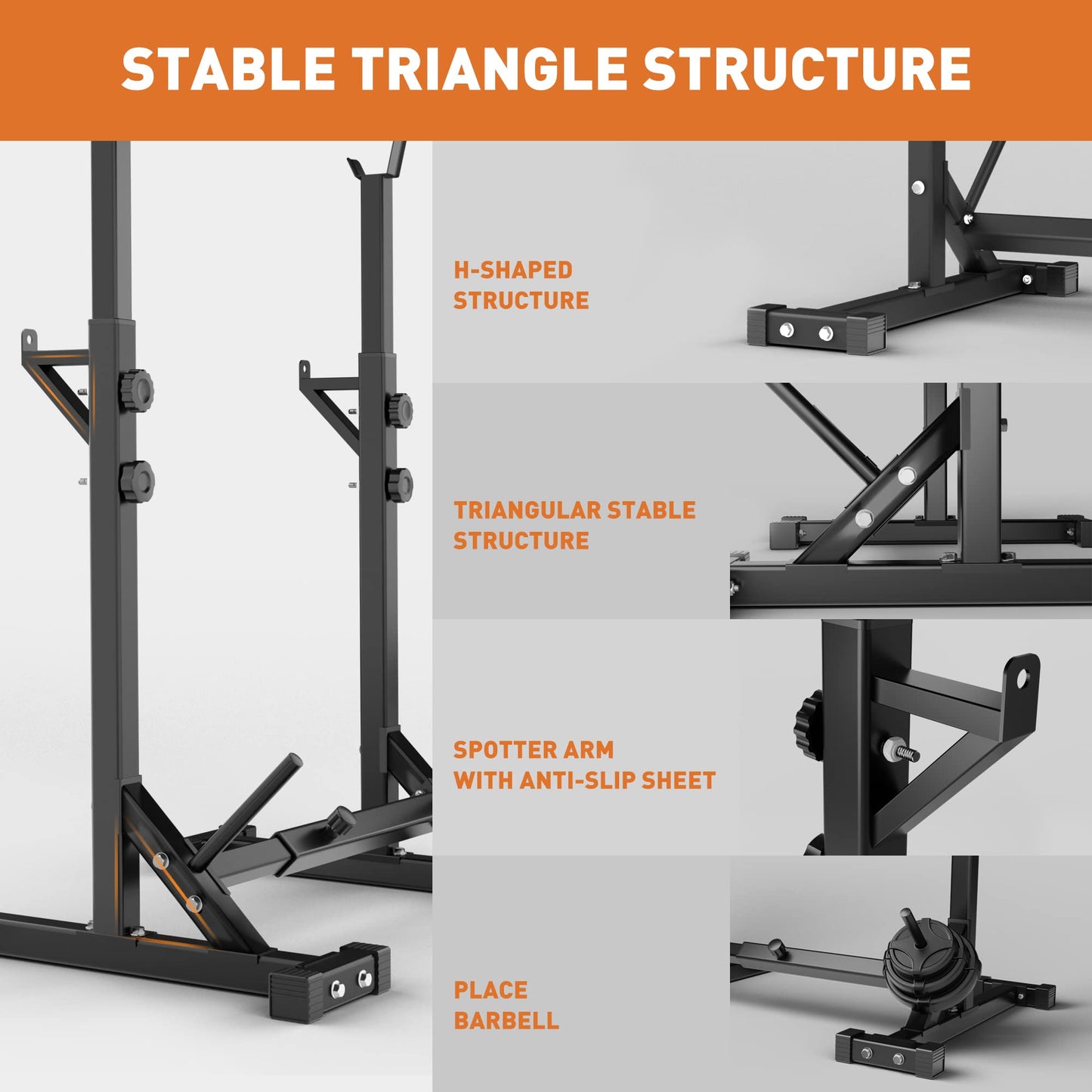 Elevens Squat Rack Stand Adjustable Bench Press Rack Barbell Rack Stand Multi-Function Weight Lifting Rack for Home Gym Strength Training Black 42 inches