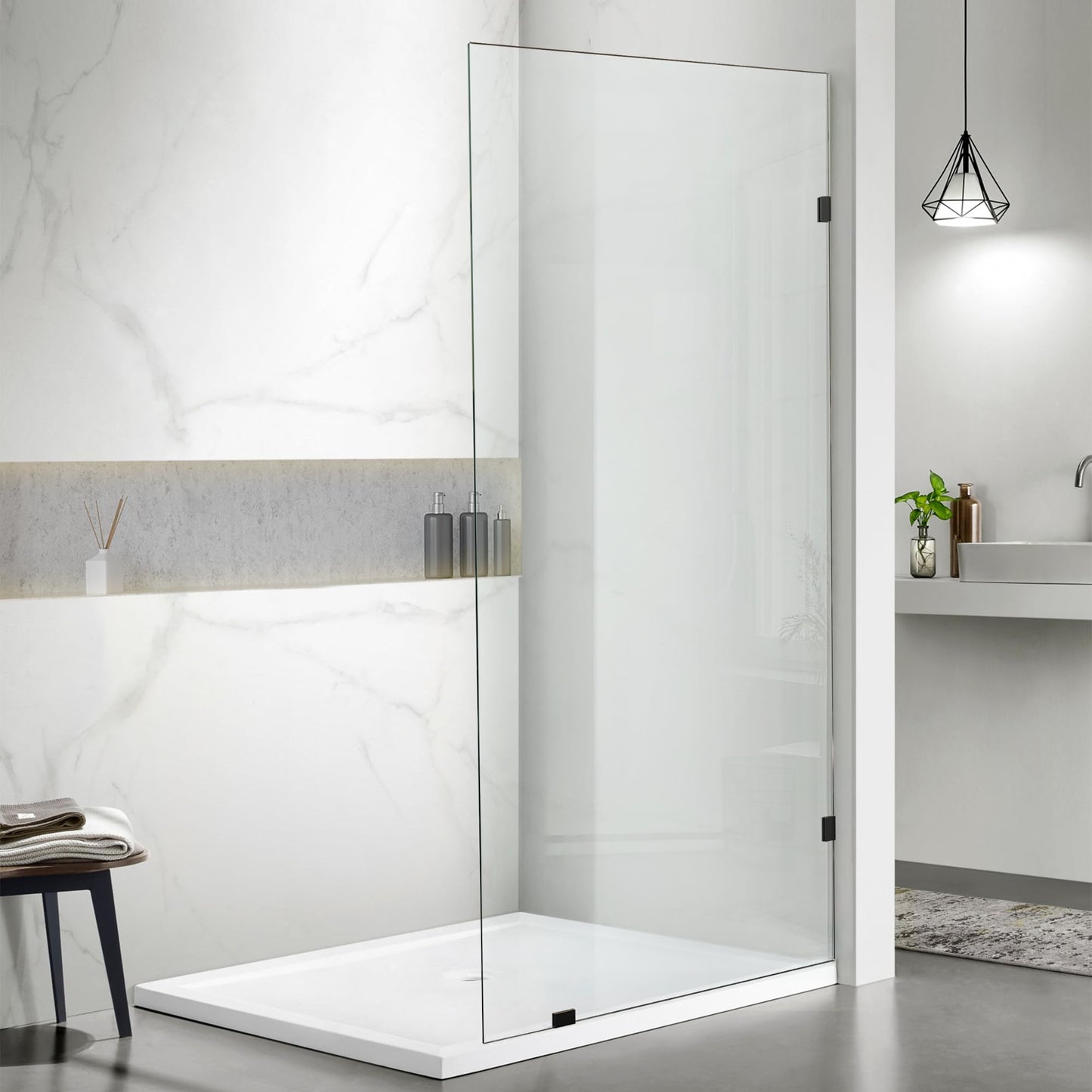 AquivaCoast Shower Door, 30.5"×78.75" Shower Glass Panel for Open Walk-in Bathroom, 3/8" (10mm) Clear Tempered Glass Shower Screen