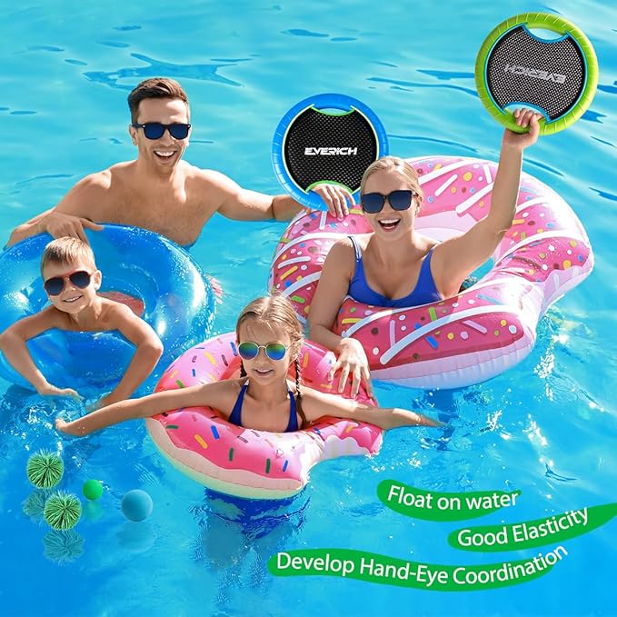 EVERICH TOY Trampoline Paddle Ball Set with 4 Bouncy Paddles & 8 Balls - Soft Foam Design for Kids Play Indoor Outdoor Beach Backyard Lawn - Great Gift Idea for Boys & Girls