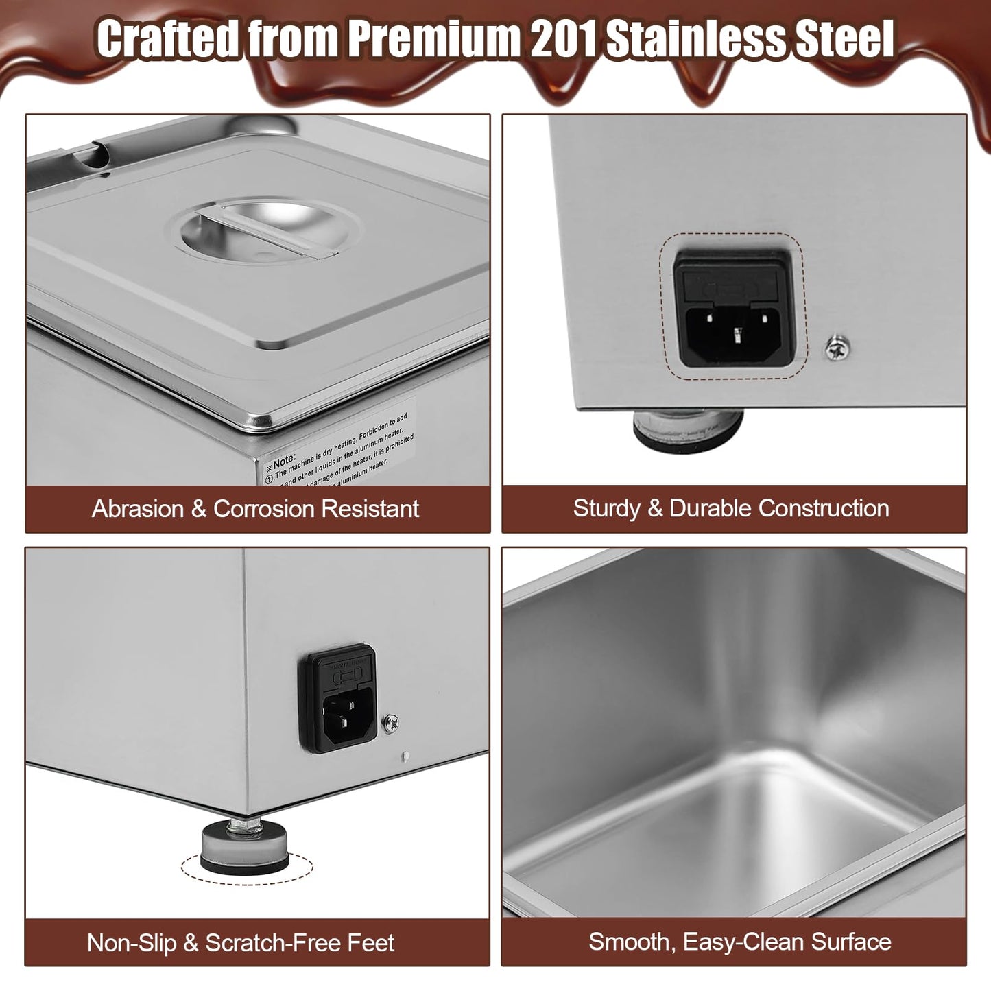Headery Chocolate Tempering Machine, 26.46 lbs Commercial Chocolate Melting Pot, 500W 32-203°F Stainless Steel Food Warmer with Lid for Chocolate/Milk/Cream Melting and Heating (One Pots)