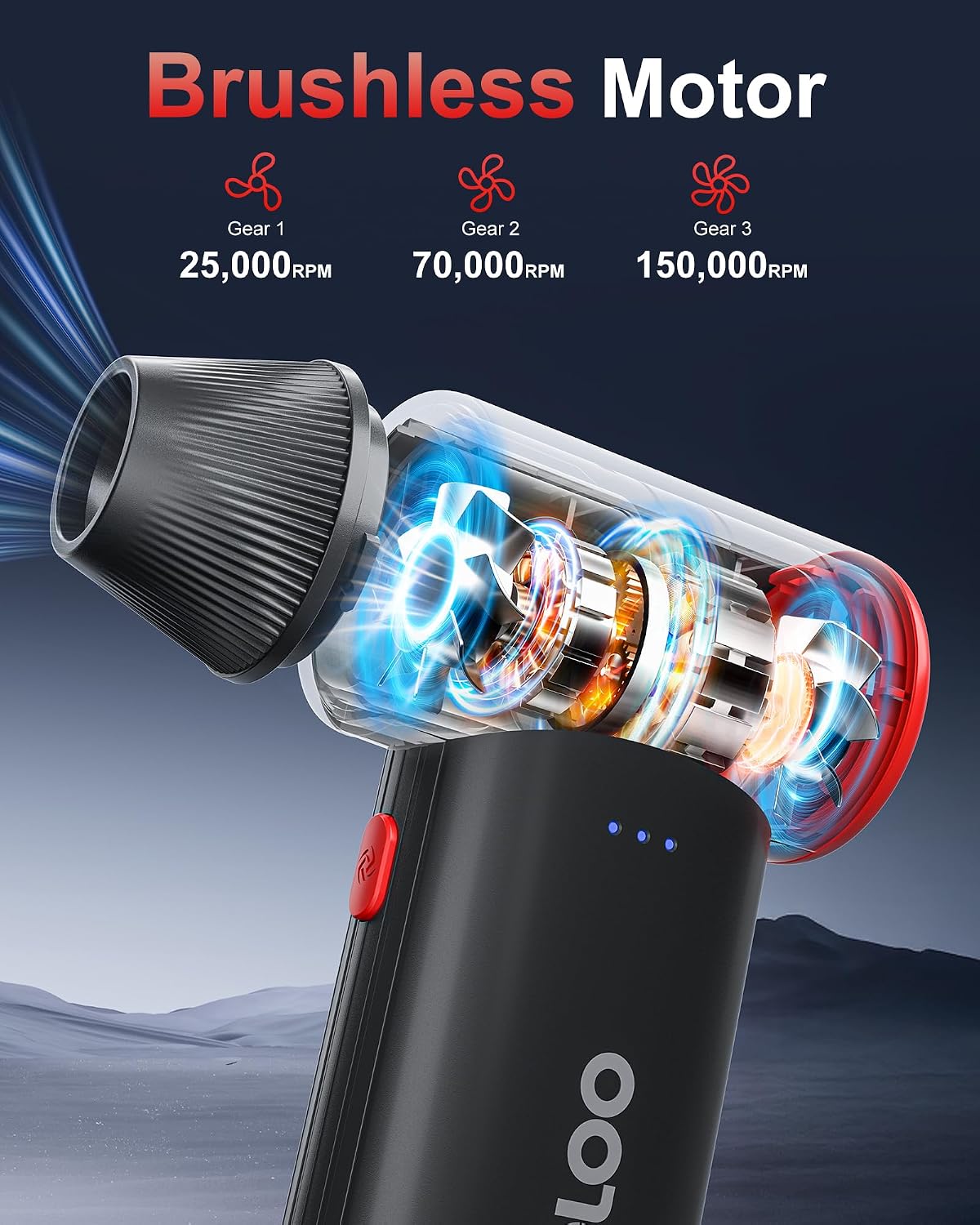 F3 150000RPM 3-Gear GOOLOO Compressed Air Duster, Duster for Cleaning, Rechargeable Electric Air Blower with Fast