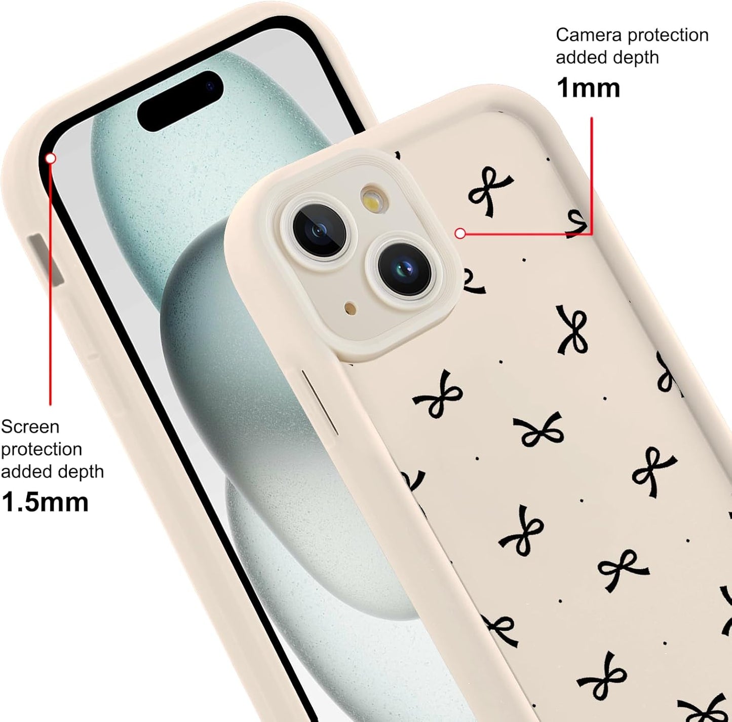 Cinysnt 15 6.1", Cute Polka Dot Black Bow Bowknot Phone Case for iPhone Case Aesthetic Pattern Print Design Cover Full