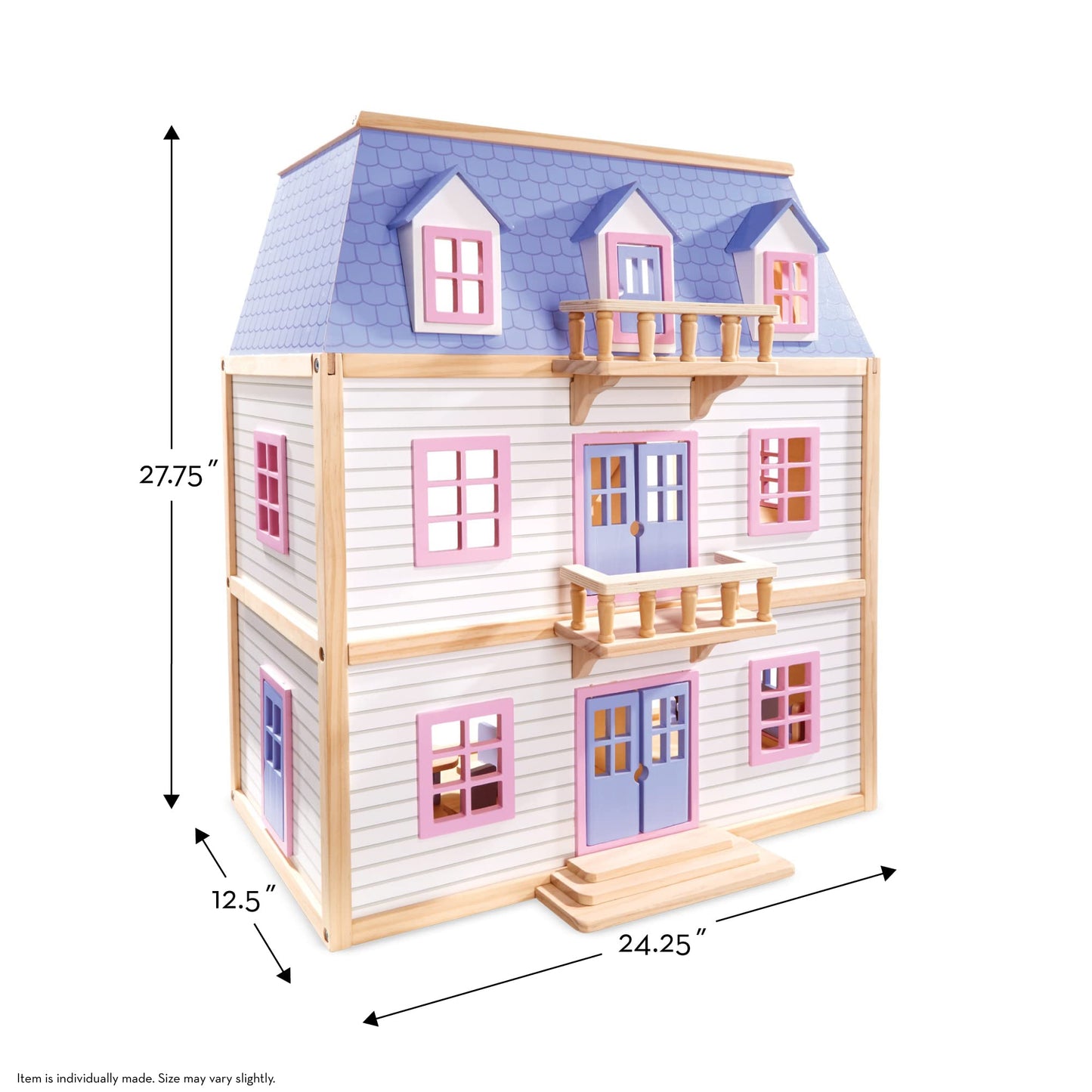 Melissa & Doug Wooden Multi-Level Dollhouse Wooden Multi-Story Pretend Play Dollhouse for Kids