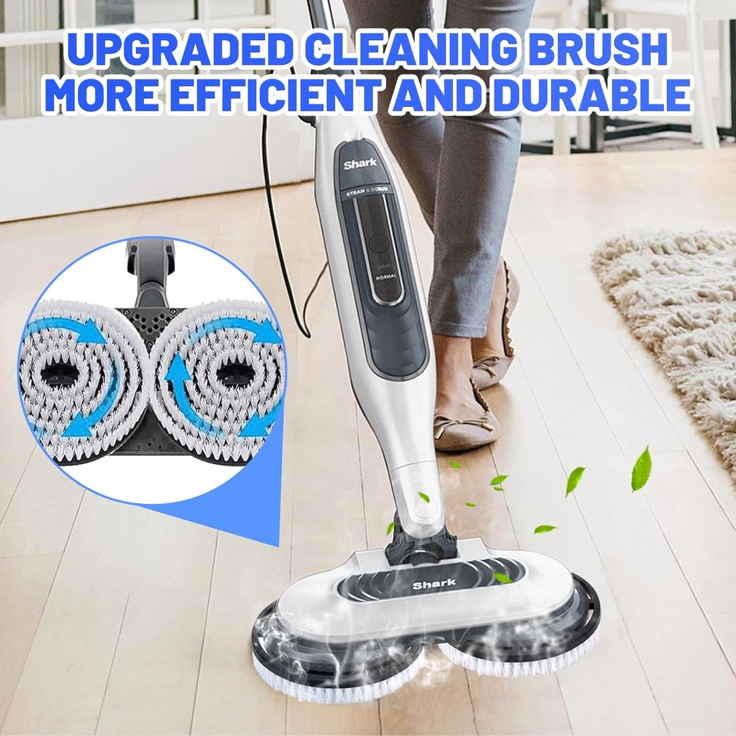Shark Upgraded Steam Mop Pads - Replacement Brush Heads with Scrubbing Bristles | Deep Clean Hardwood & Tile Floors | Compatible with S7000 Series - 2 Pack
