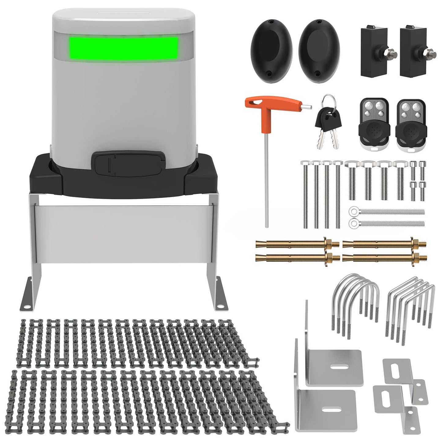 Blütezeit 1400lb Chain Drive Sliding Gate Opener, Solar Powered | WiFi Control | Backup Battery | IR Sensor | Remote Kits Included (Solar Panel Not Included)