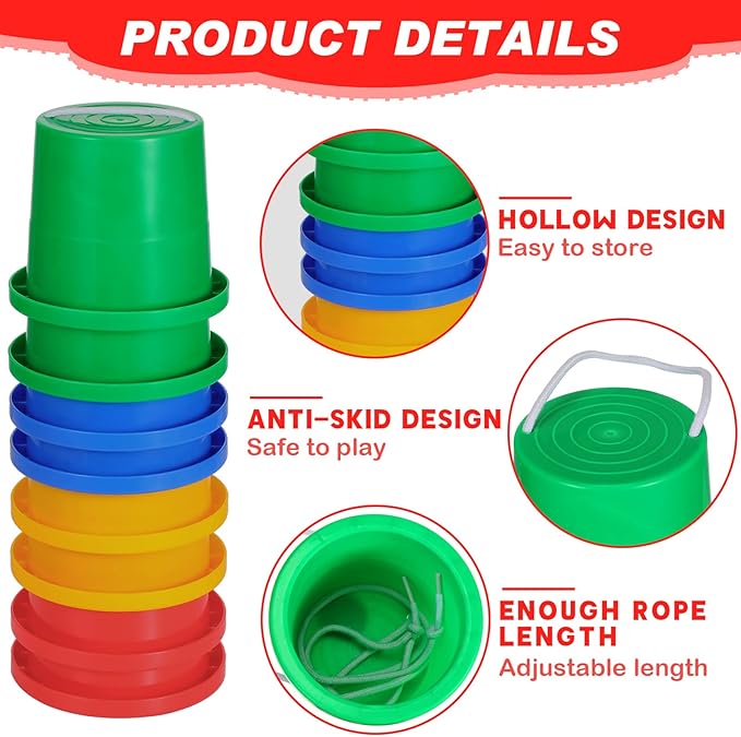 Hungdao 12 Pairs Balancing Stilts for Kids Walking Bucket Stilts Plastic Walking Toy with Adjustable Rope for Preschool Playground Indoor Outdoor Obstacle Course Games, 4 Colors
