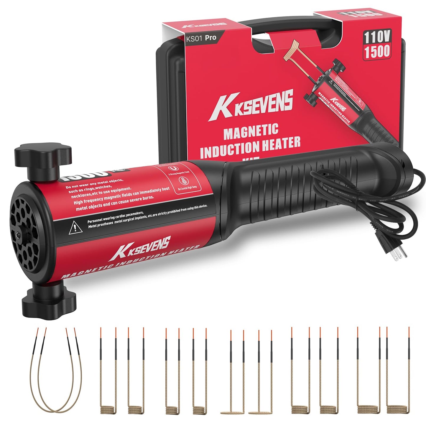 Induction Heater 1500W 110V Bolt Removal,Handheld Magnetic Induction Heater Tool with 12 Coils for Rusty Screw Removing,Red
