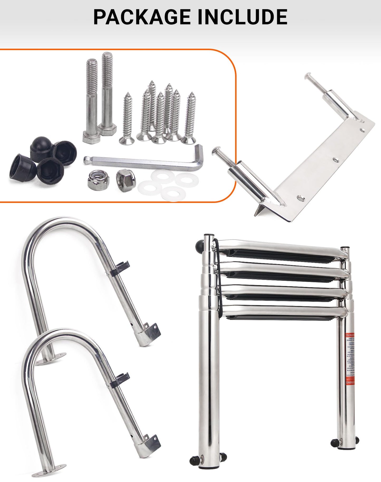 Mojiate 4-Step Stainless Steel Telescoping Dock Ladder for Pontoon Boats - Heavy Duty 600lbs Capacity, Foldable Rear Entry Swim Ladder with Wide Anti-Slip Pedals & Handrails