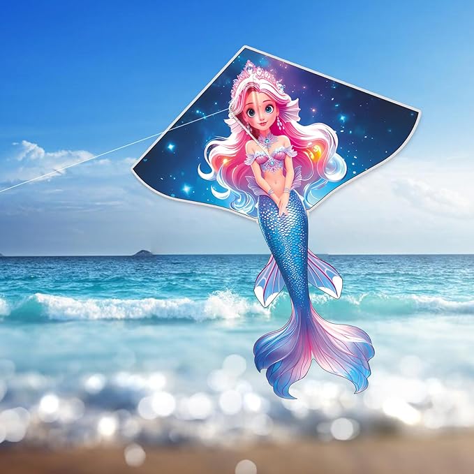 HENGDA KITE Beautiful Mermaid Kite for Kids Children Lovely Cartoon,Easy to Fly and Assemble,Suitable for Outdoor Activities