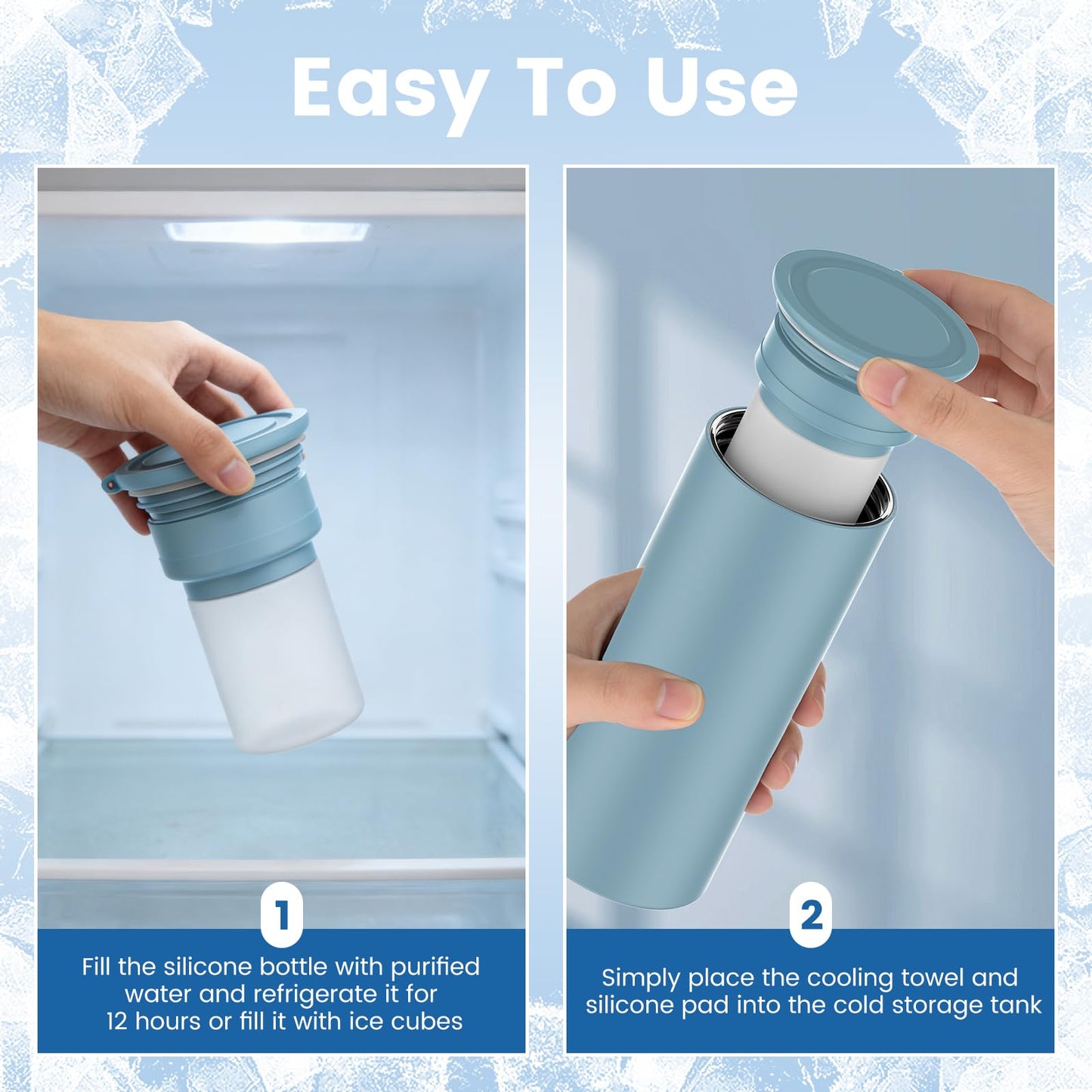 COOLING STATION 3-in-1 Portable Kit: Insulated Stainless Steel Bottle with Reusable Ice Bag & Cooling Towel. Long-Lasting Cold Relief for Daily Commute, Gym, Sports & Outdoor Travel. (Gray-green)