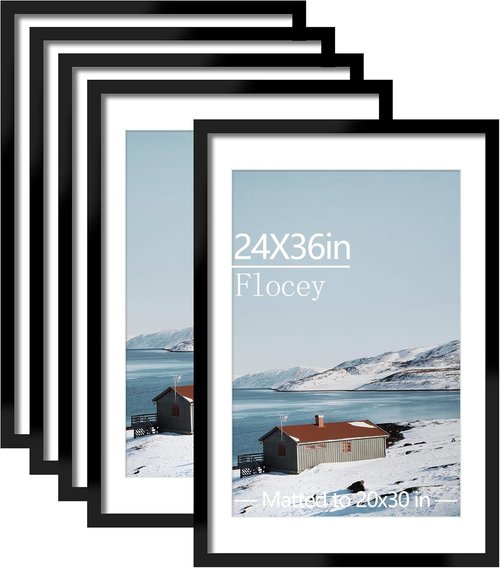 Black Picture Frame Set of 5 by [Brand Name] - Versatile 24x36 & 20x30 Frames for Horizontal or Vertical Display