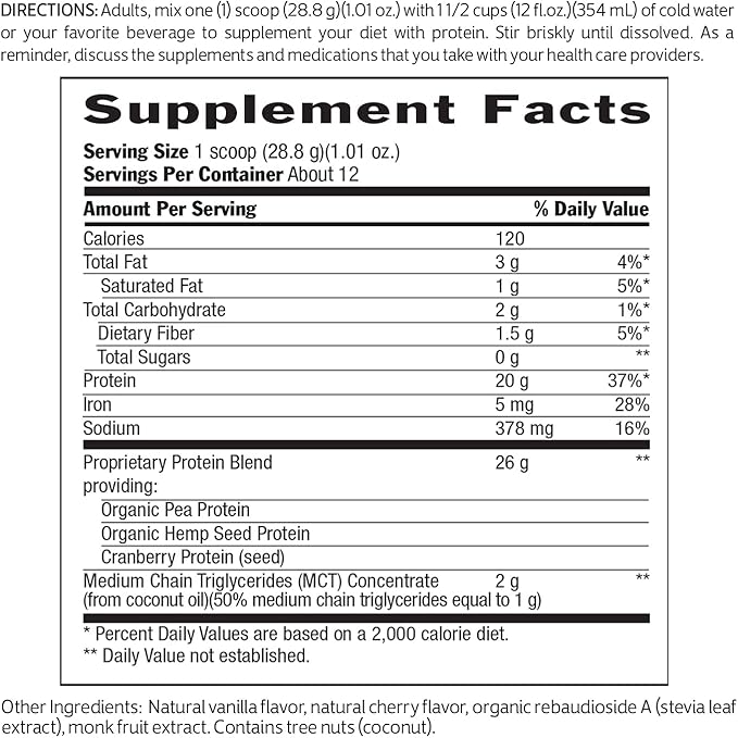 Biochem Vegan Protein Powder ??20g Plant-Based Protein for Muscle Support ??Organic Pea, Hemp & Cranberry Protein ??Low Carb, Low Fat, Gluten-Free, Non-GMO, Keto-Friendly ??Vanilla Flavor ??12.2 oz