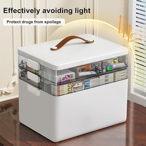 CTIME 3-Tier Medicine Organizer - Portable Cabinet with Leather Handle | Empty First Aid Kit for Home