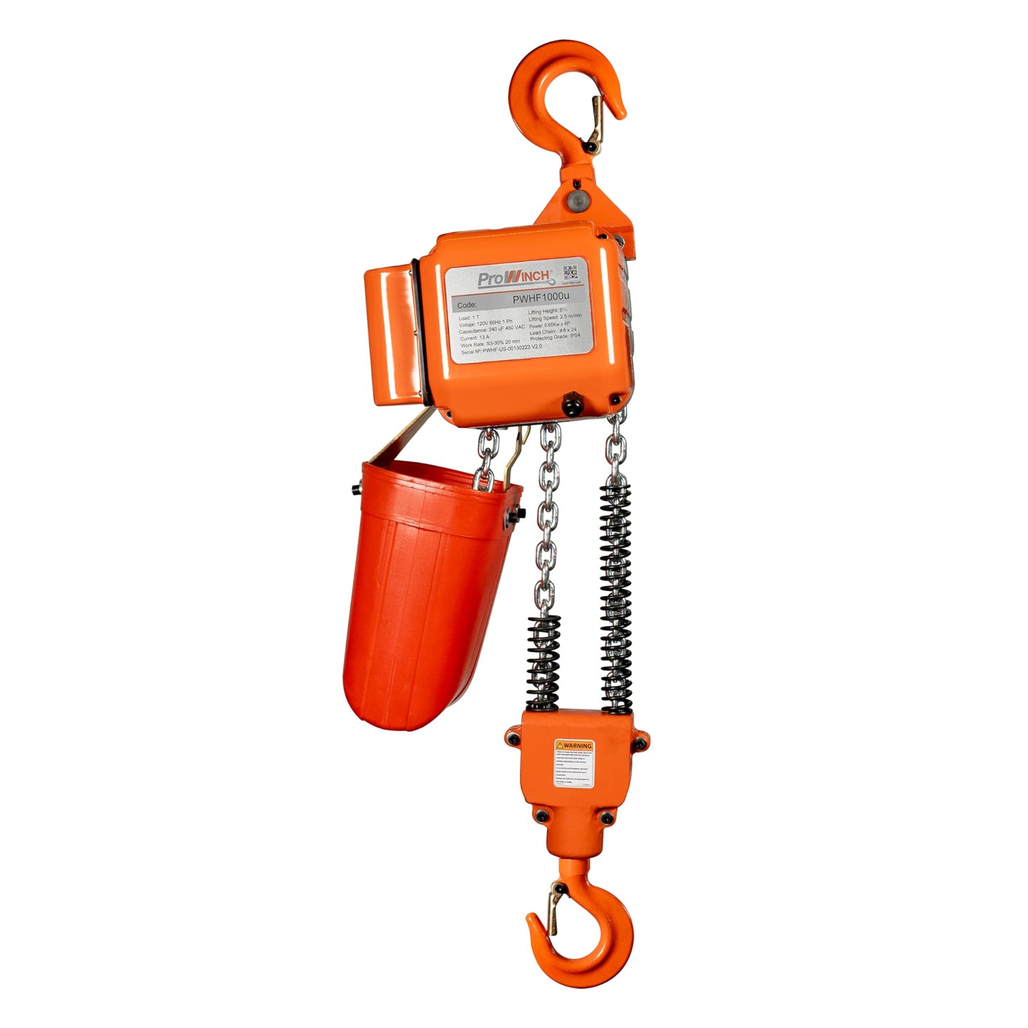 Prowinch 1 Ton 2200 lbs Electric Chain Hoist –20 ft Lifting Height with G80 Chain, M3/H2 Duty Rating, 110V-120V, Heavy-Duty Hoist for Industrial, Commercial, Warehouse & Construction Lifting