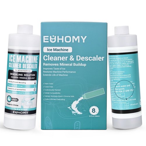 EUHOMY Ice Machine Cleaner Descaler, 32 Fl OZ Ice Maker Cleaner (8 Uses), Ideal Universal Descaling Solution for All Brands Ice Maker, Single Use Coffee and Espresso Machines (2 Bottles)