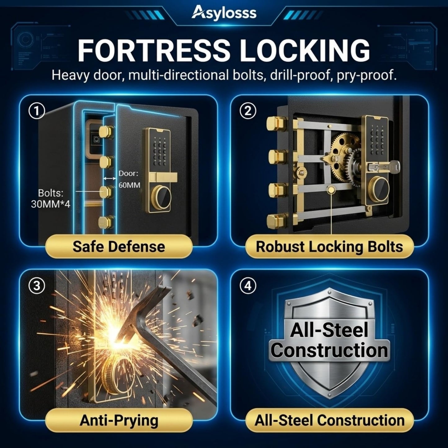 Asylosss 17.5" Tall Safe Box, 1.8 Cuft Fireproof Safe for Home with Hidden Lock Box, Anti-Theft Security Safe with Programmable Keypad Spare Keys, Digital Safety Box for Money Jewelry Documents