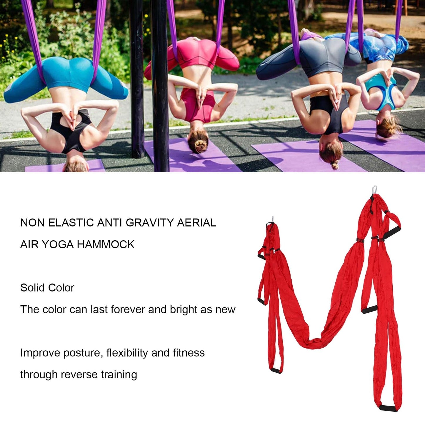 Aerial Yoga Swing Set Adjustable Increase Flexibility Yoga Hammock Yoga Inversion Tool Anti Yoga Sling Suspension Flying Trapeze for Physical Exercise (Red)