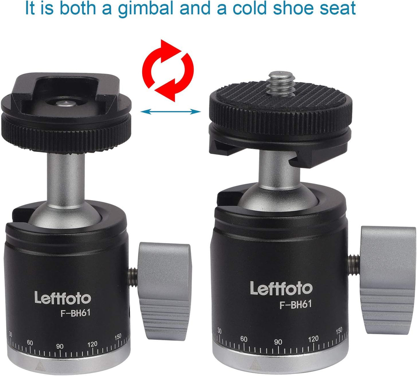 Leftfoto 360 90Tilt 1/4" Camera Tripod Mini Ball Head Adapter Degree Rotatable Pan with Cold Shoe Mount with Screw