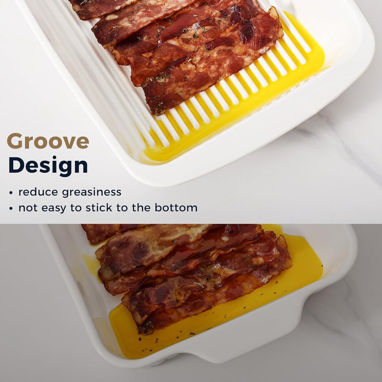 Regine Switzerland 9x13 Baking Dish Set of 2 - Porcelain Casserole Dish with Handles | Deep 3.75 Qt Bakeware, Microwave & Dishwasher Safe, White