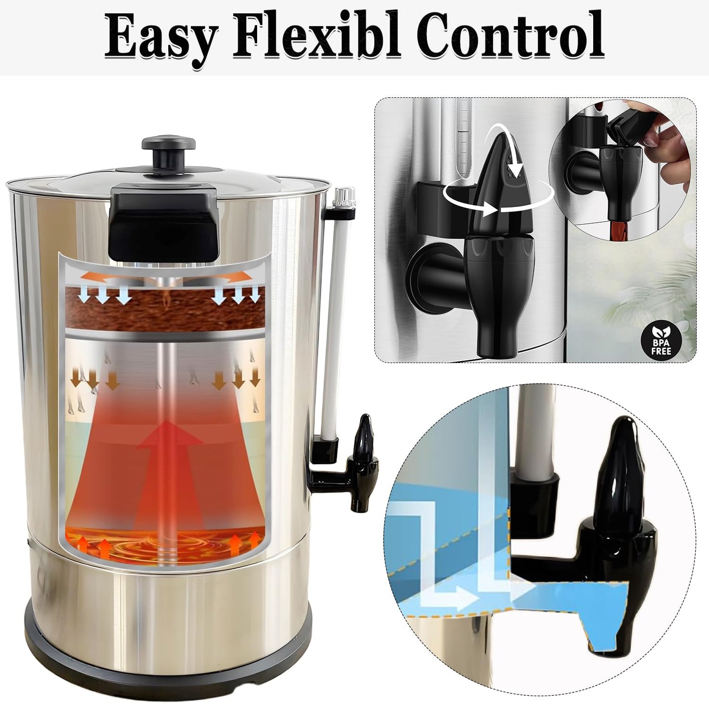 CTJ Commercial Coffee Urn 100-Cup Percolate Coffee Maker Stainless Steel Hot Water Urns 15L/4 Gallon Large Capacity Hot Beverage Dispenser with Removable Filter for Coffee, Tea, Water