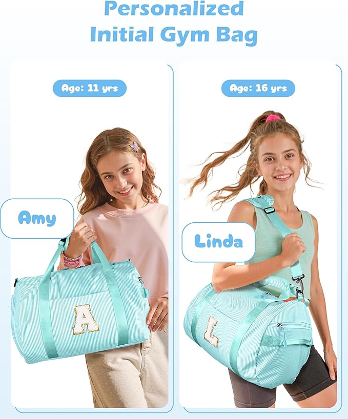 Gifts for 3 4 5 6 7 8 9 Year Old Girls, Girl Gym Bag, Kids Initial Overnight Duffel Bags with Shoe Compartment, Personalized Travel Bag with Makeup Pouch, Preppy Stuff for Niece (Letter C)