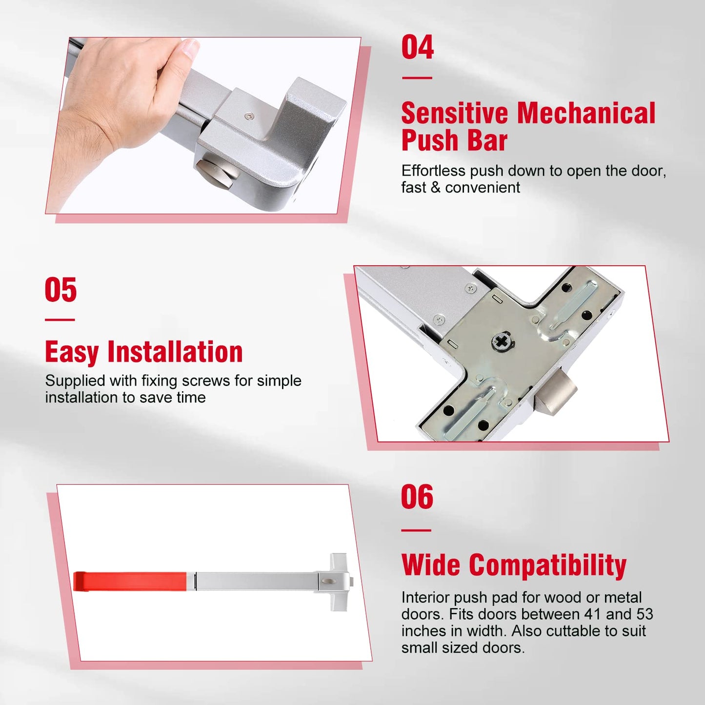 PARTOL Panic Bars for Commercial Exit Doors - Silver Stainless Steel Panic Bar Lock Set Emergency Door Hardware fits 27.56-40.94 Inch Wood & Metal Doors