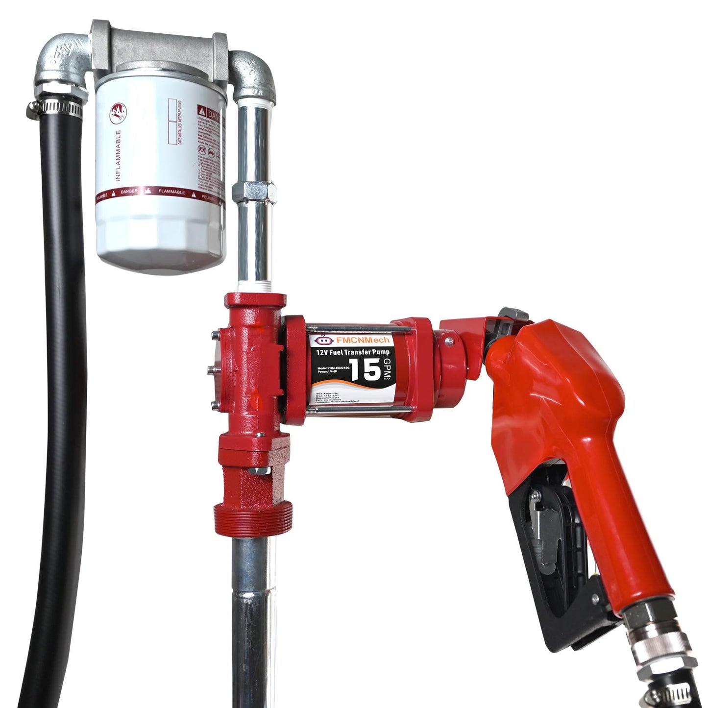 FMCNMech 12V Fuel Transfer Pump, 15 GPM Diesel Transfer Pump Kit with Automatic Shut-Off Nozzle, Heavy-Duty Fuel Pump with 13 ft Hose for Gasoline, Diesel & Kerosene