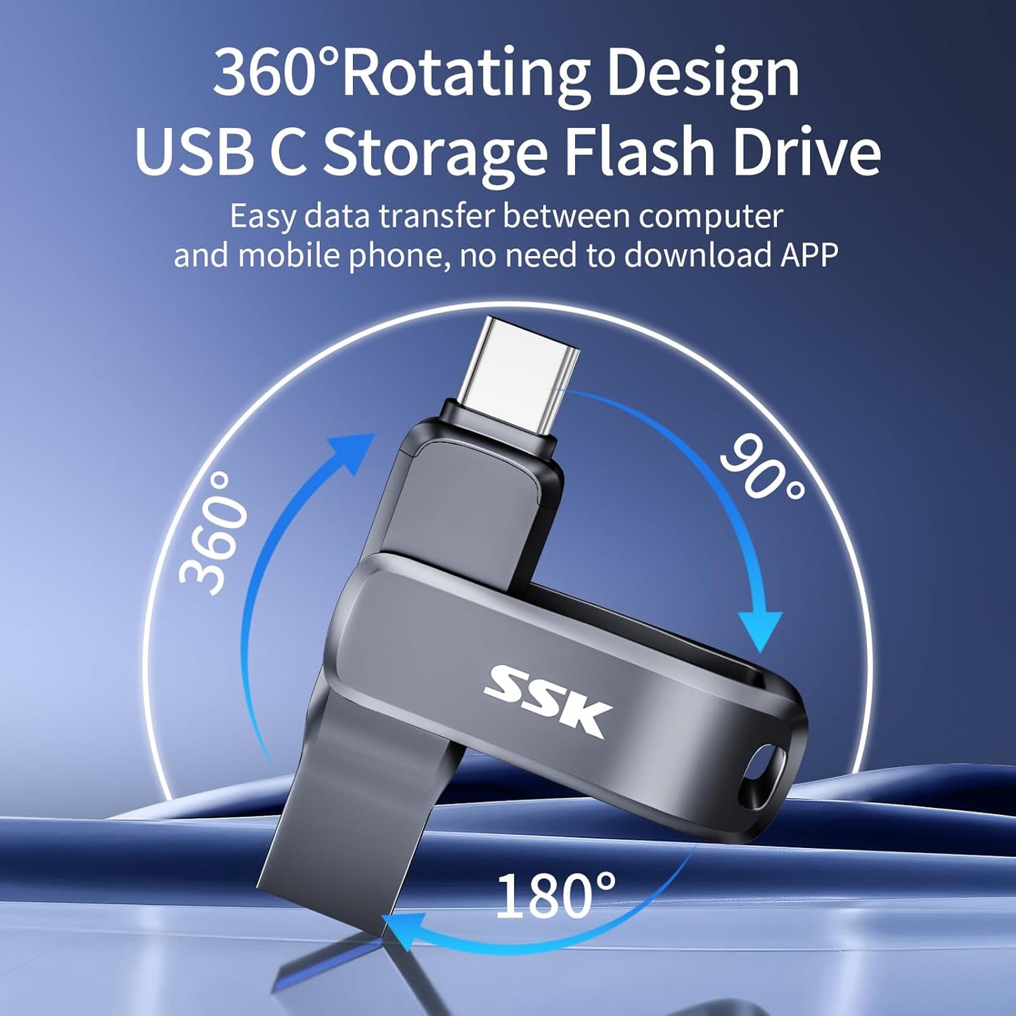 SSK 3.2 64GB,Up 200 USB Flash Drive to MB/S Read Speed USB C Memory Stick,Dual USB C Thumb Drive with USB Type-C