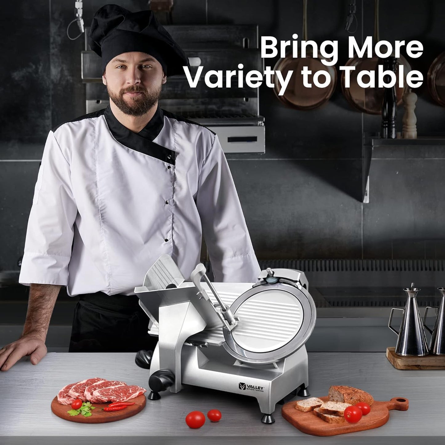 Valley Sportsman 8" Electric Meat Slicer, Commercial Meat Slicer with 1/4 HP, Italian Carbon Steel Blade, Ham Slicer with Adjustable Slicing Thickness for Semi-frozen Meat, Cheese, Deli