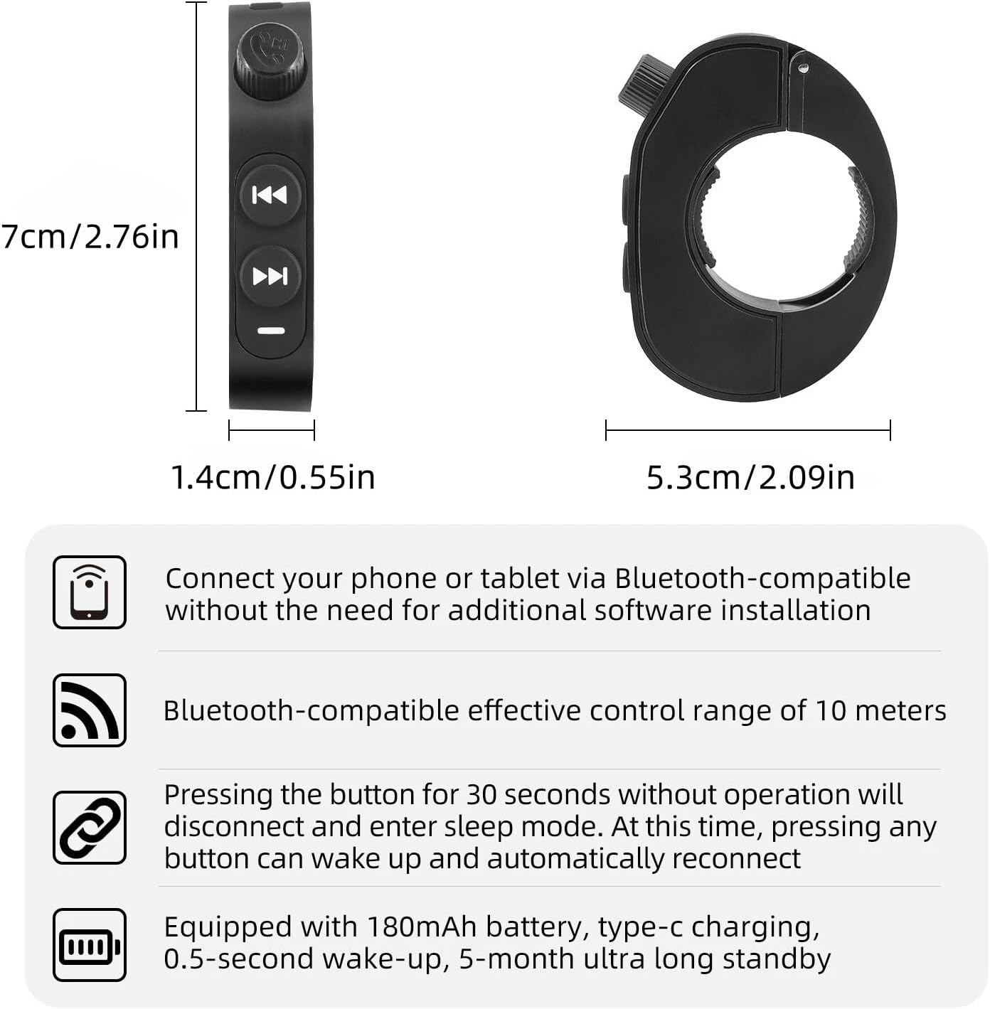 MLKOSS Bluetooth Media Button Remote Wireless Handlebar Remote Controller for Car Bike Motorcycle new