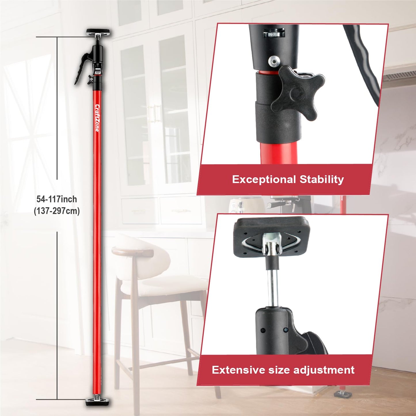 Cabinet Jacks for Installing Cabinets Heavy Duty Third Hand Support Pole Drywall Lift Premium Dust Barrier Poles Telescopic Adjustable 4-Pack