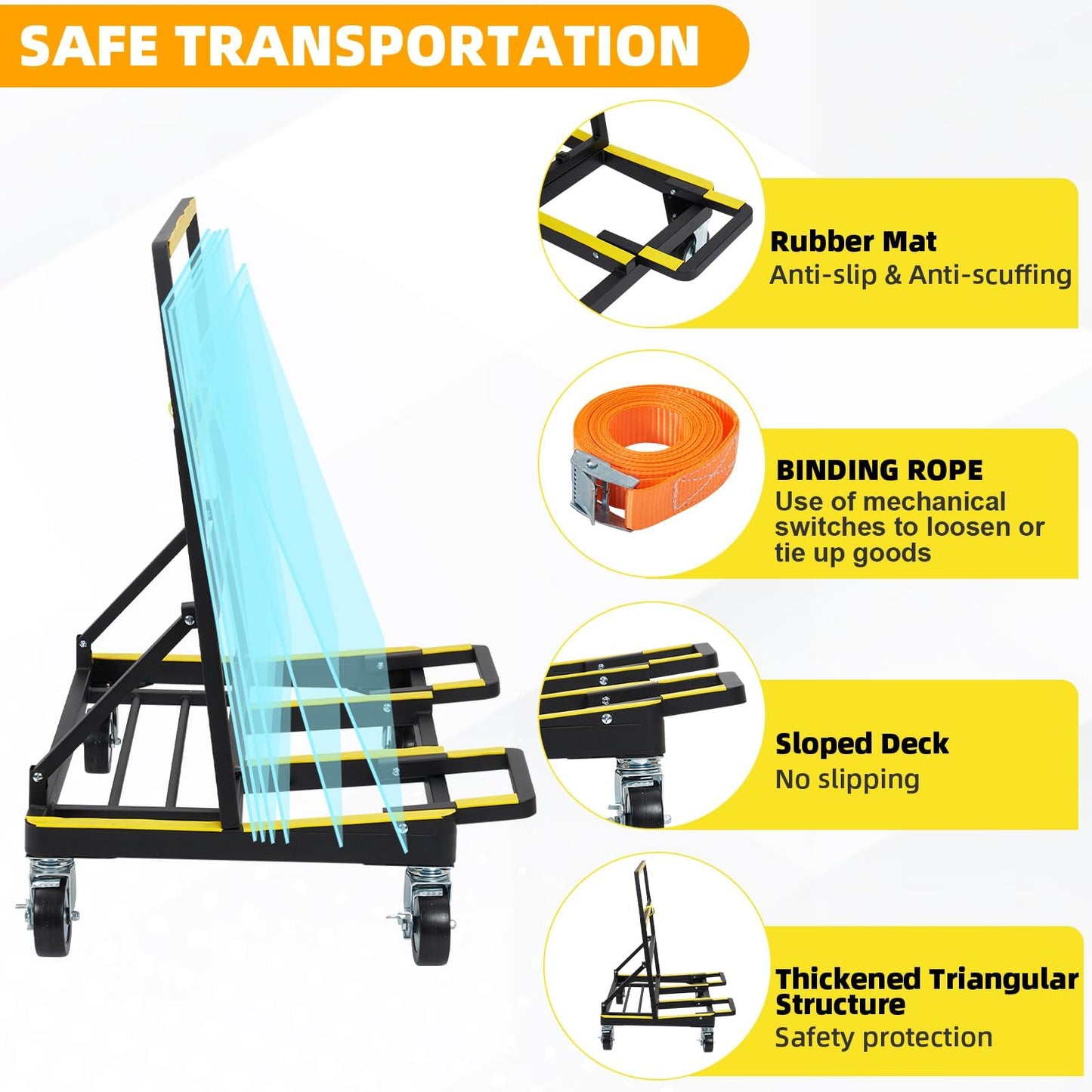 MilleLoom Folding Drywall Cart Heavy Duty,Drywall Dolly Load 2200 lbs Capacity,Panel Casters with Extended Large Deck,Panel Dolly Handling Plywood Sheetrock Glass and Windows Service Truck