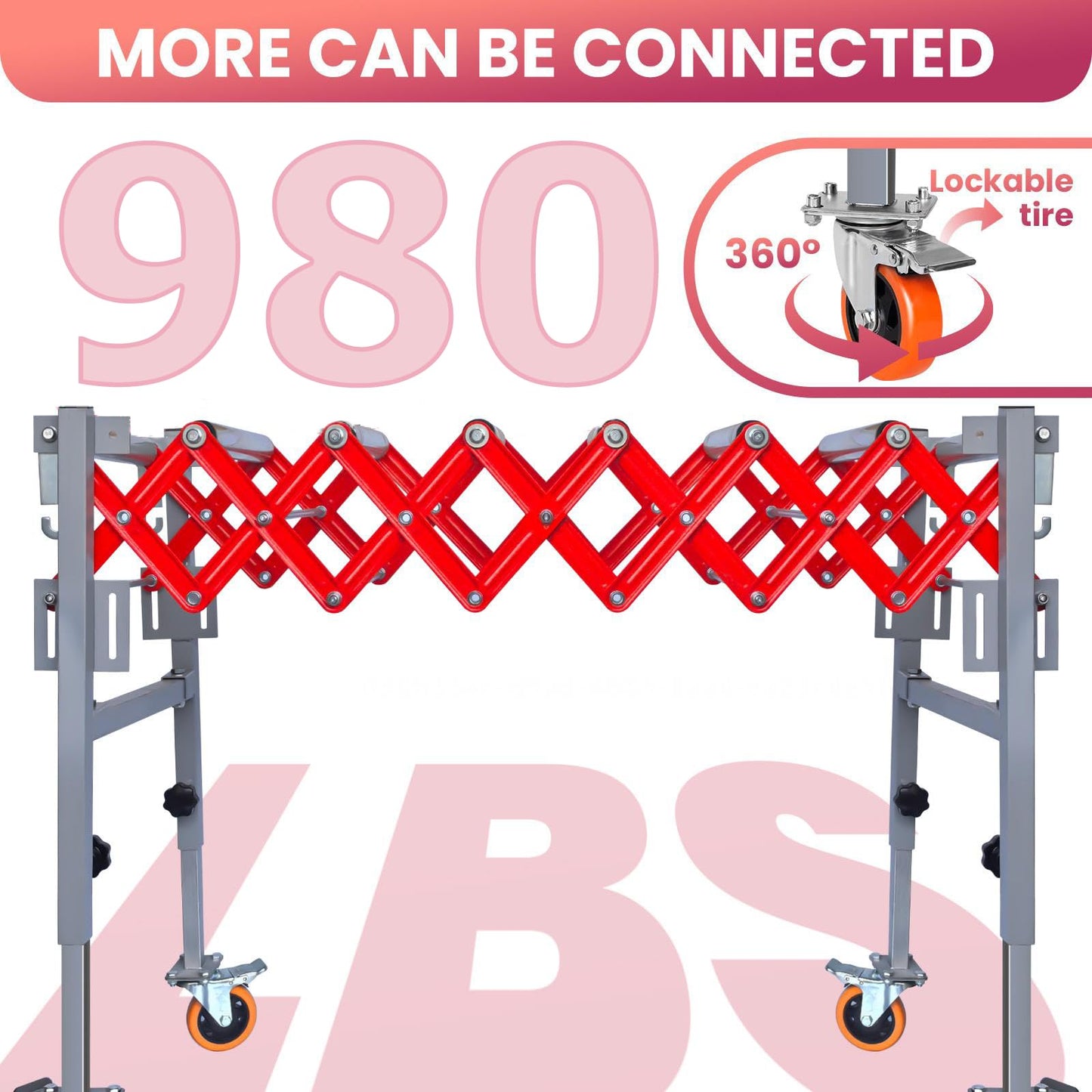 Expandable & Connectable Roller Conveyor 980LBS Capacity, 15.7" Wide Adjustable Conveyor Belt for Warehouse, Workshop, Infeed/Outfeed Table, Industrial Handling