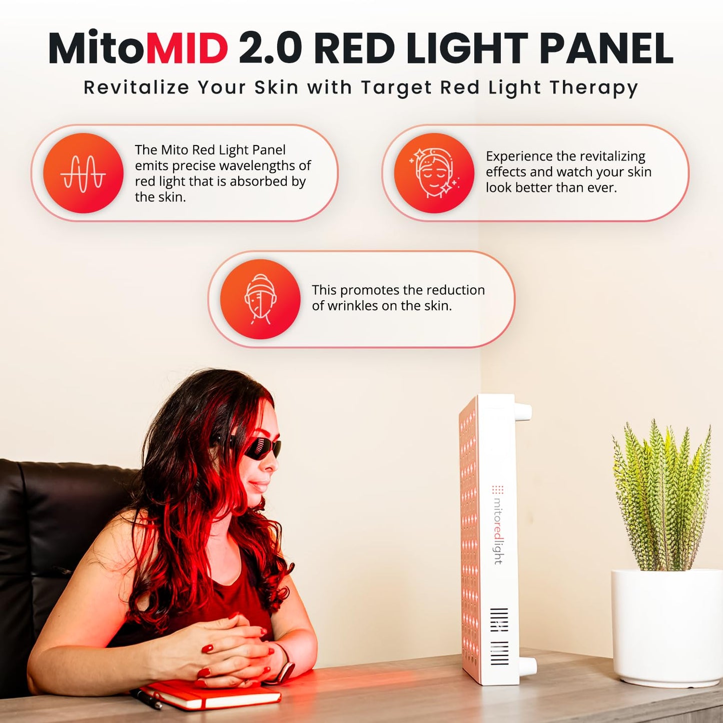 Mito Red Light – MitoMID 2.0 Red Light Panel – Red Light Therapy for Face and Neck – Red Light & Near Infrared Red Light Therapy – At-Home Red Light Therapy for Body