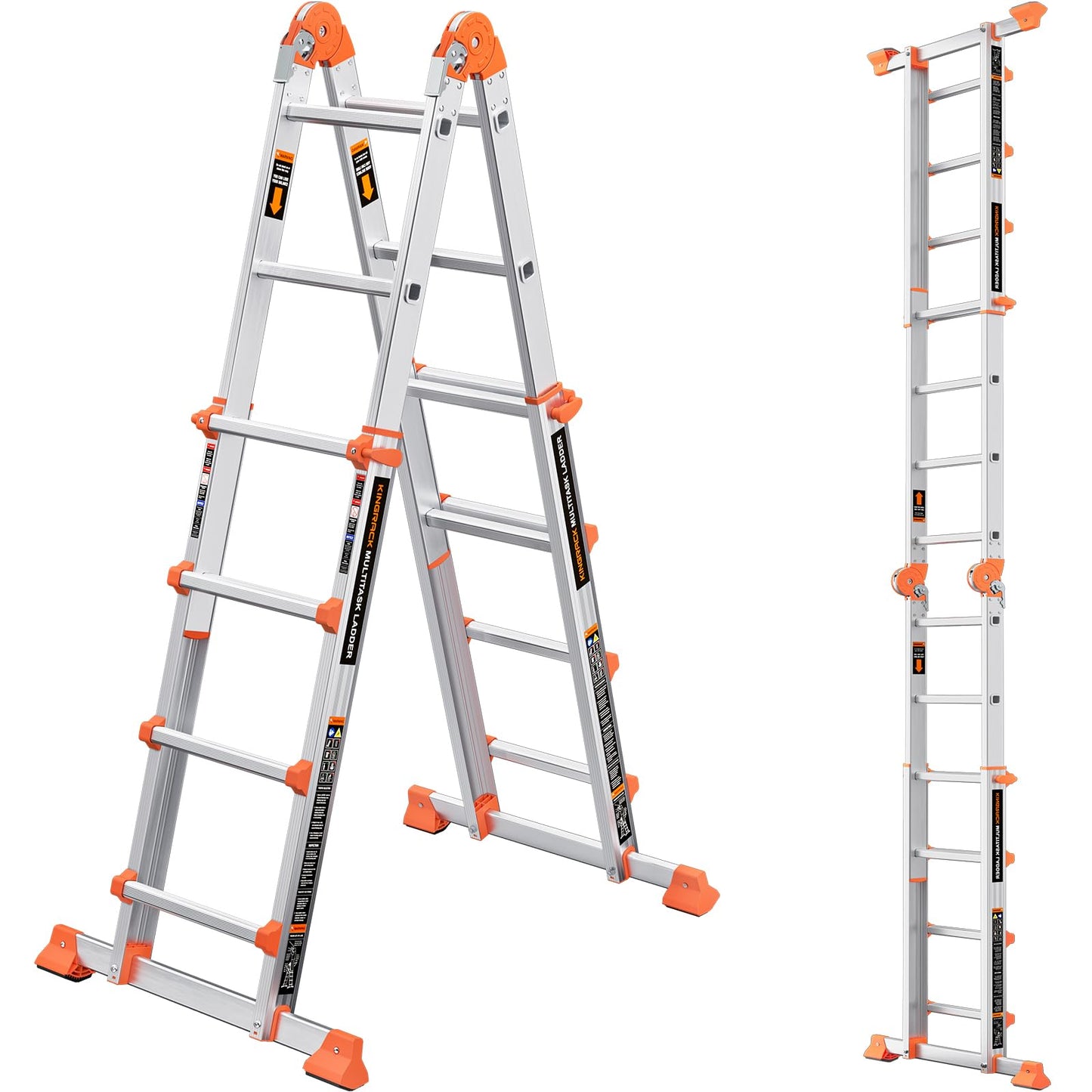 KINGRACK Ladder, A Frame 4 Step Extension Ladder, 11.4 Ft Anti-Slip Multi Position Ladder with Stabilizer Bar, 330 lbs Security Load Telescoping Aluminum Ladders for Stairs Home Outdoor Roof Work