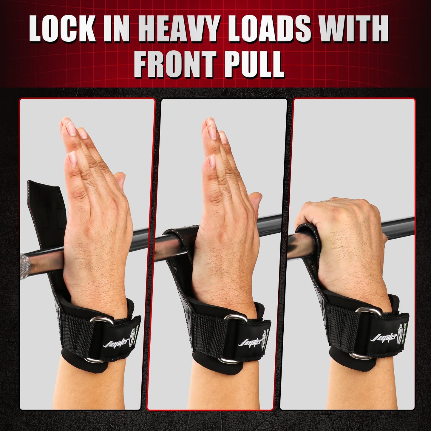 Weight Lifting Straps (Pair) JUPITER Non-Slip Wrist Support for Deadlifts & Powerlifting Black M