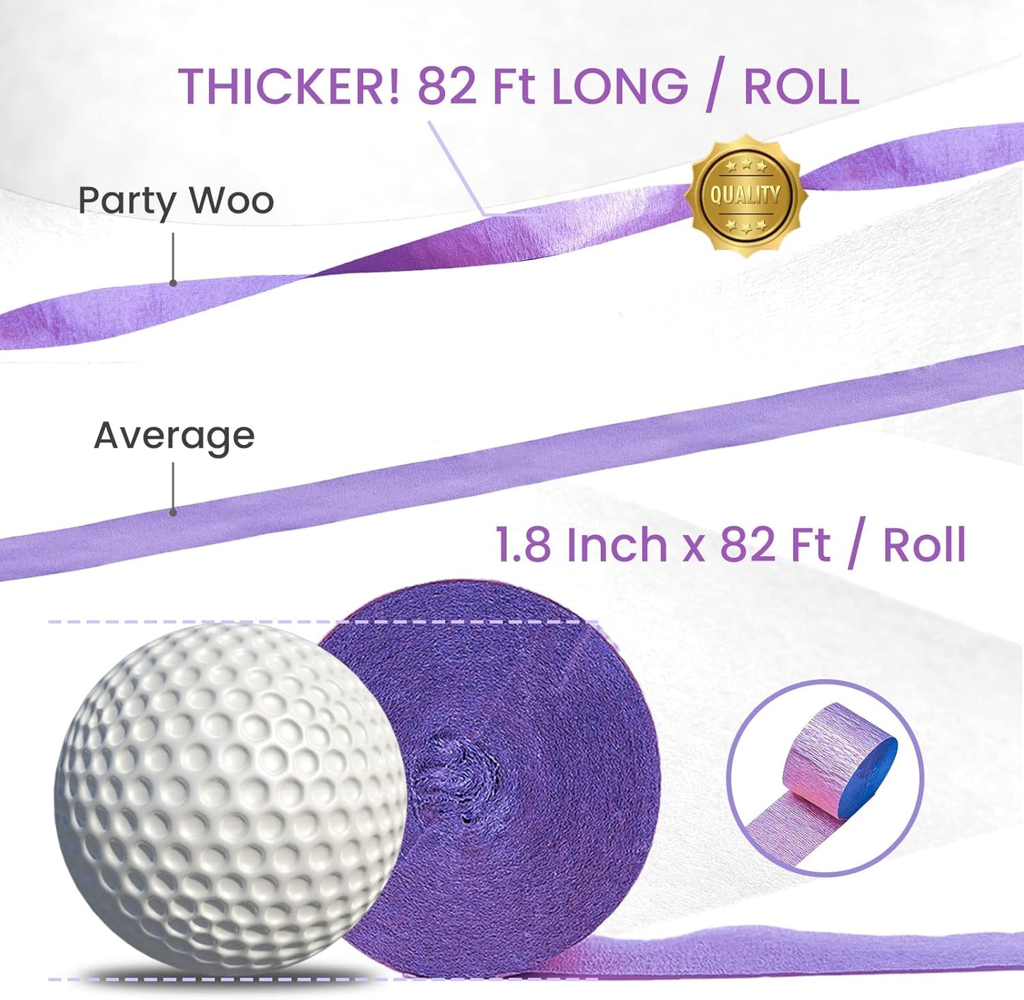 PartyWoo Crepe Paper Streamers - Pale Purple Party Decorations | 4 Rolls, 328ft Total Length (1.8 Inch x 82 Ft/Roll)