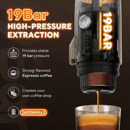 HAILASRE Portable Electric Espresso Machine Travel Coffee Maker for Camping 3 in 1 Self-Heating for Ground Coffee & DG NS Capsule Pods For Travel Camping and Hiking (Space Grey)